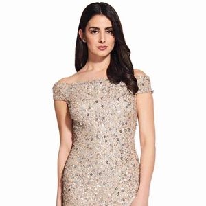 Adrianna Papell Off Shoulder Sequin Gown